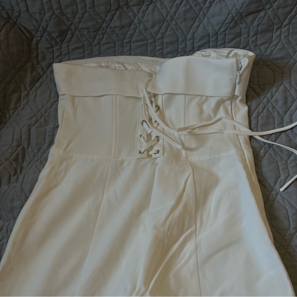 Premium Plus White Woven Bandeau Wide Leg Jumpsuit - Picture 5 of 8